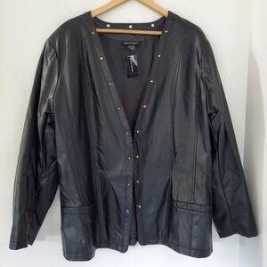 NWT ASHLEY STEWART 18 Black Faux Leather Jacket Studs Single Close Biker Moto